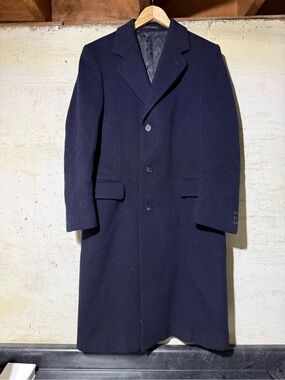 Vintage Adams Row Pure Wool Long Coat Navy Men 38R Y2K Heavy Outer Quiet Luxury